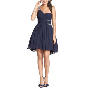 CITY STUDIO One Shoulder Embellished Prom Dress Navy Chiffon Crinoline *As is 13